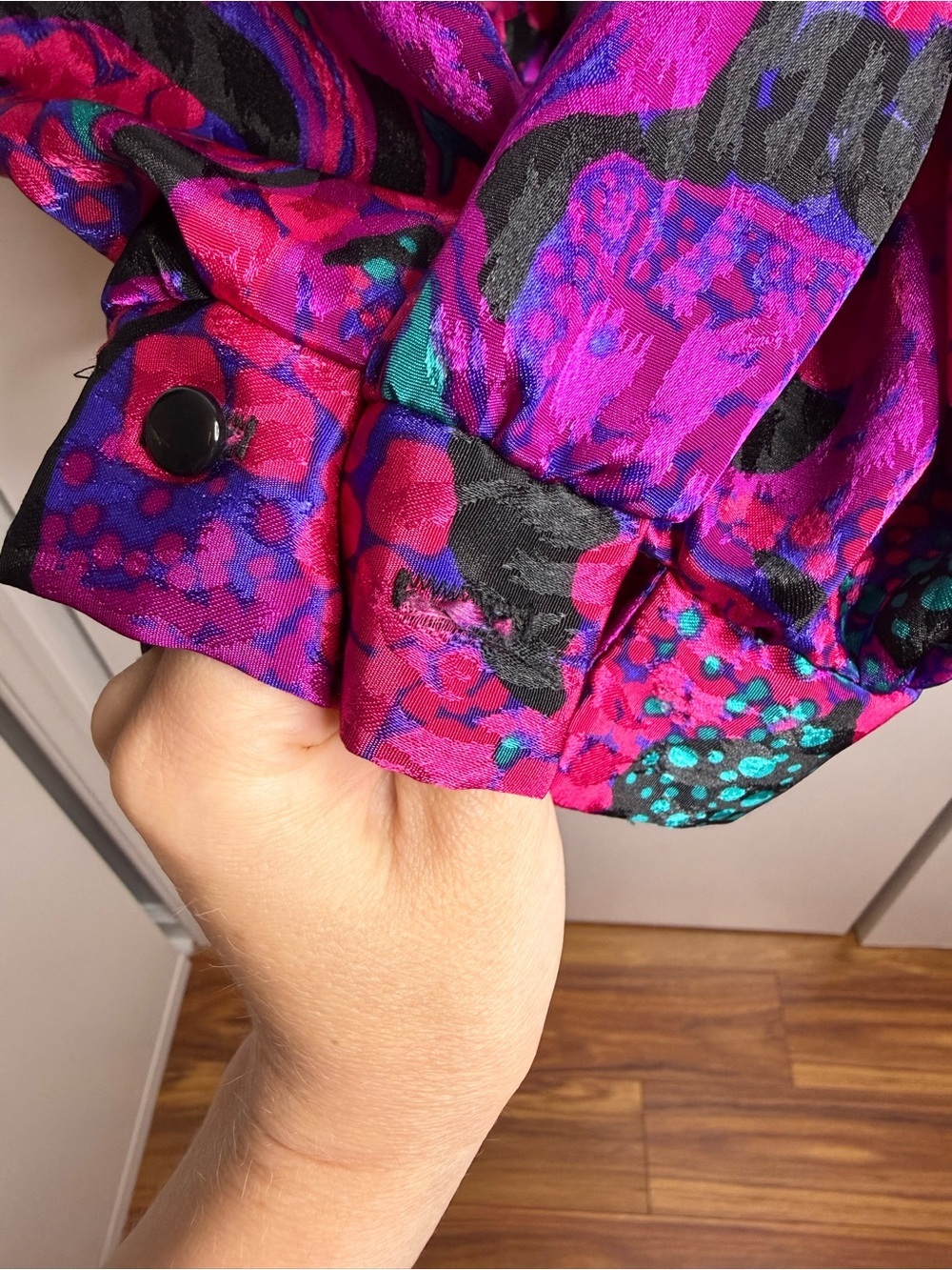 Vintage Lady Page Susan Page blouse pink purple jewel-toned floral Large - Picture 6 of 10